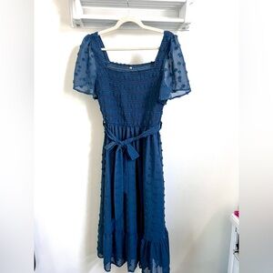 Blue Trendy Swiss Dot A-Line Dress